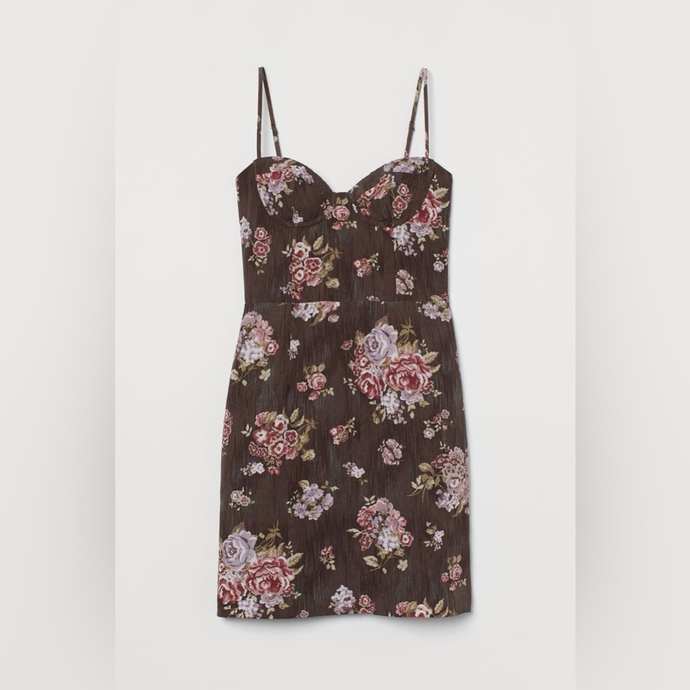 H&M x Brock Collection Brown Floral Corset Mini Dress